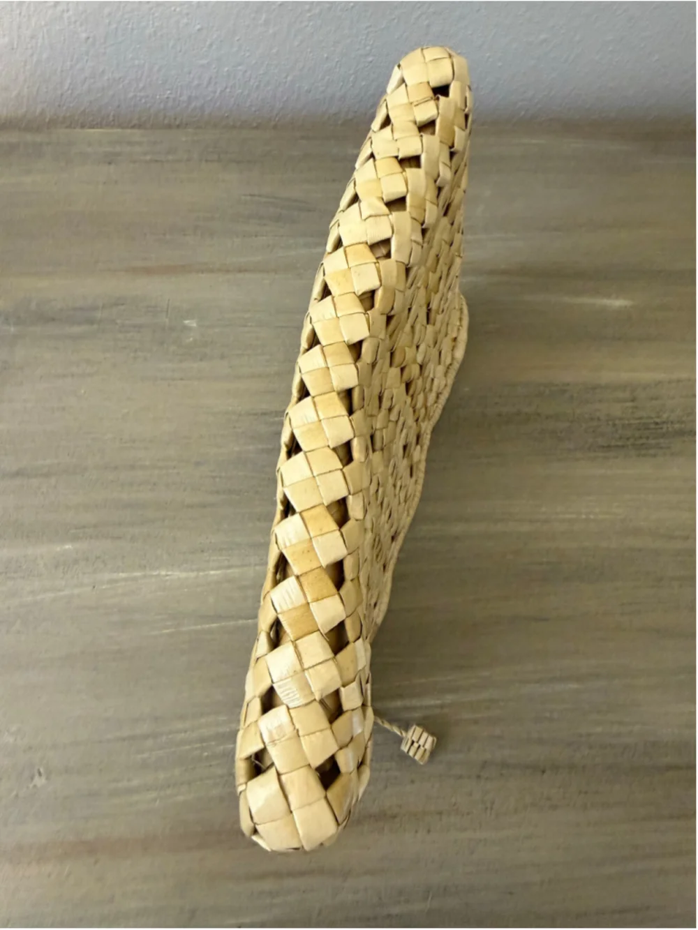 Vintage Artisanal Handwoven Pandanus Palm Leaf Straw Pouch Clutch 10”x7”